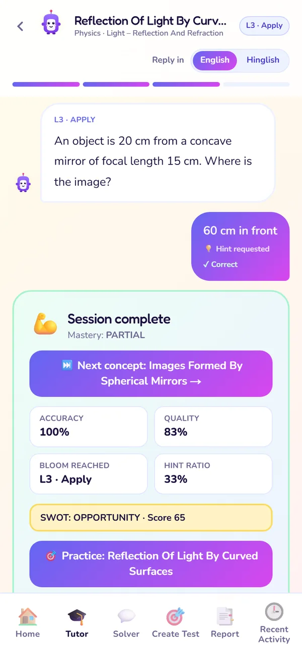 The Lesson summary screen: The summary at the end of a lesson