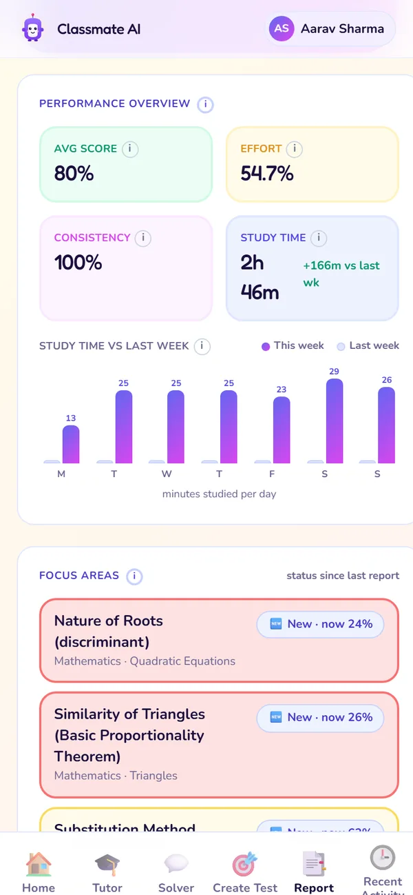 The Report screen: Performance overview