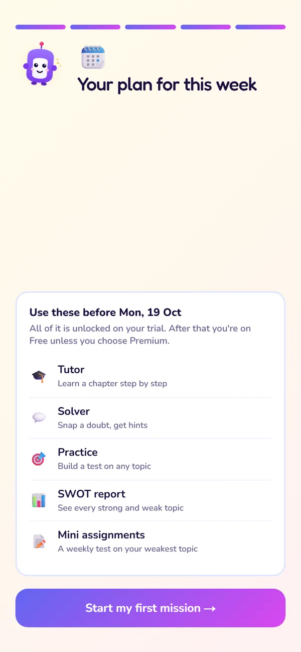The Your trial screen: What to try on your trial