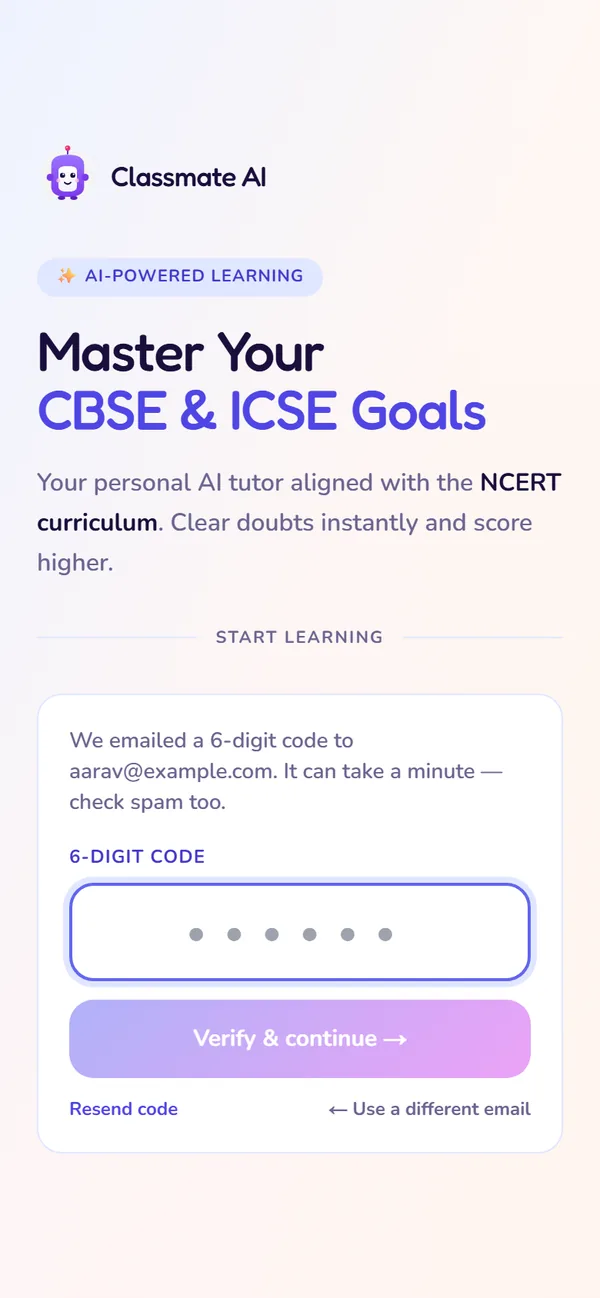 The Sign in screen: Enter the 6-digit code