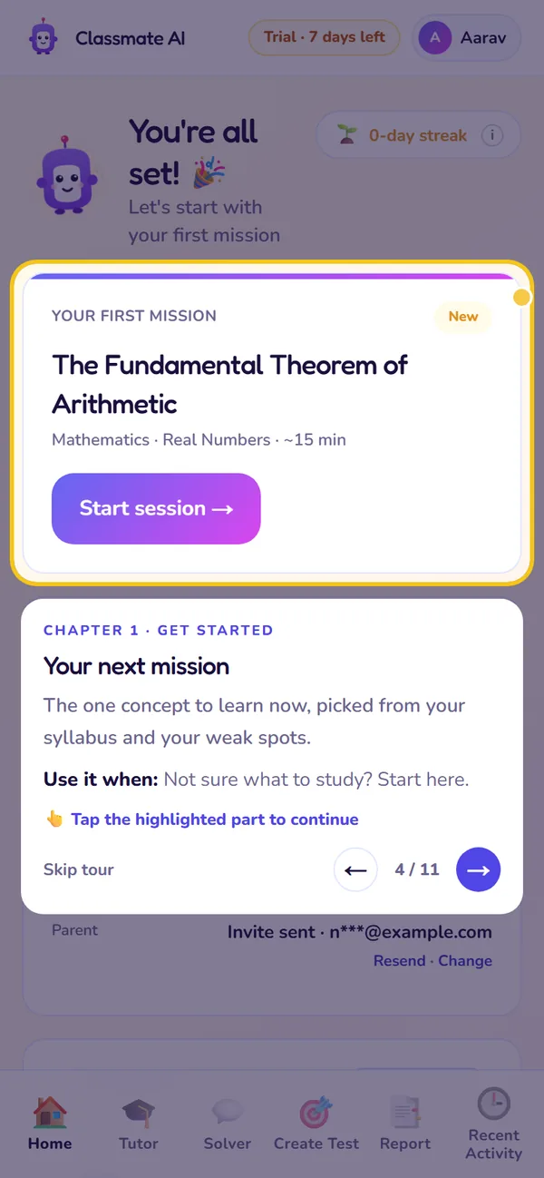 The Home screen: A tour step on Home